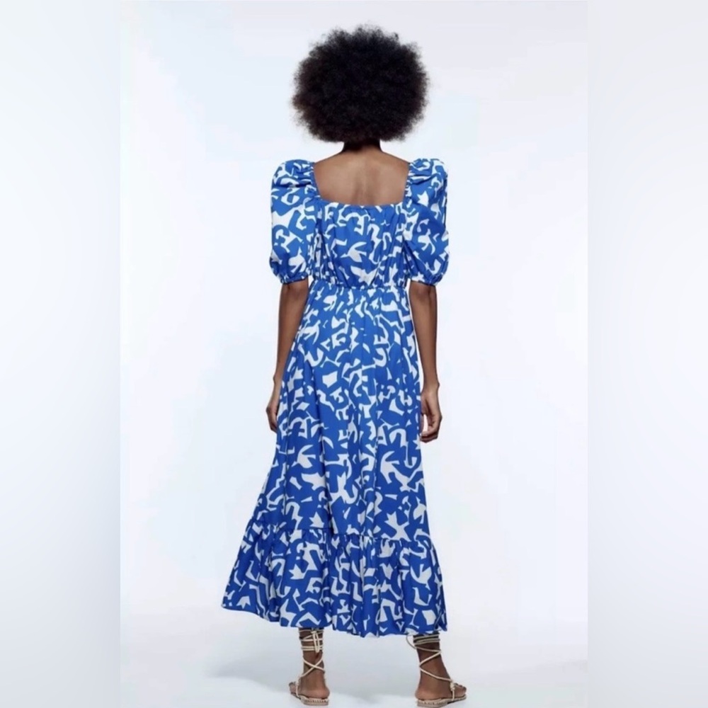 Zara Blue and White Abstract Midi Dress - Picture 2 of 7